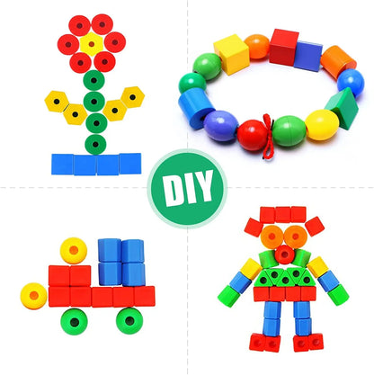 Rainbow Lacing Beads 25 Beads 3 Strings Montessori Toys Threading Toys Educational Toys Fine Motor Activities for Kids Toddler