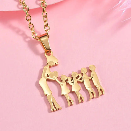 Lovely Gold Color Family Pendant Necklaces Mom Dad Children Baby Woman Stainless Steel Choker Jewelry Mother Day Gift New