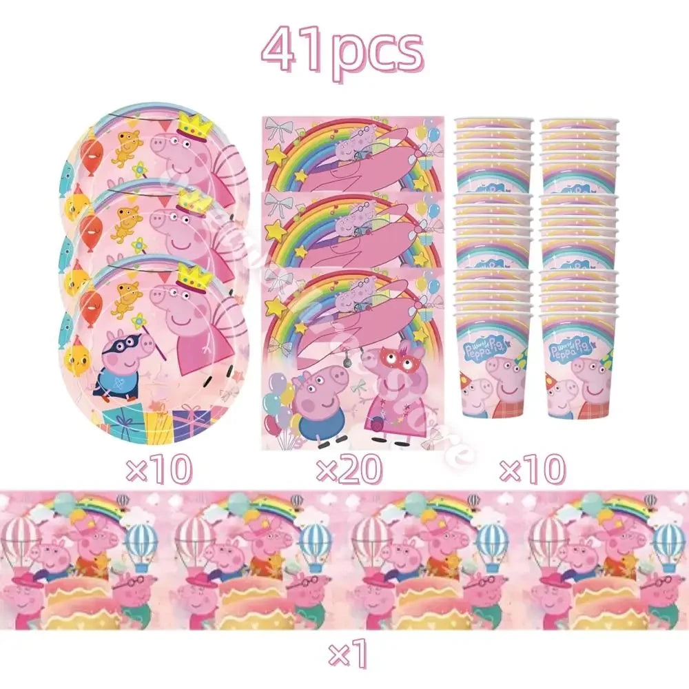 Peppa Pig Birthday Party Decorations Balloons Plate Cup Banner Tableware Set for Baby Shower George Page Party Favors Kids Gifts