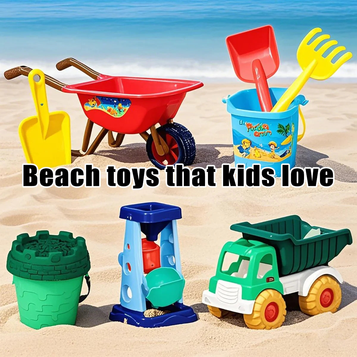 Children's beach toy sets: shovels, beach buckets, funnel tools, summer outdoor water play toys for babies