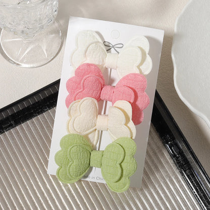 4/6pcs Candy Colorful Hair Bows Clips Girl Cotton Printed Lovely Fabric Hairpins