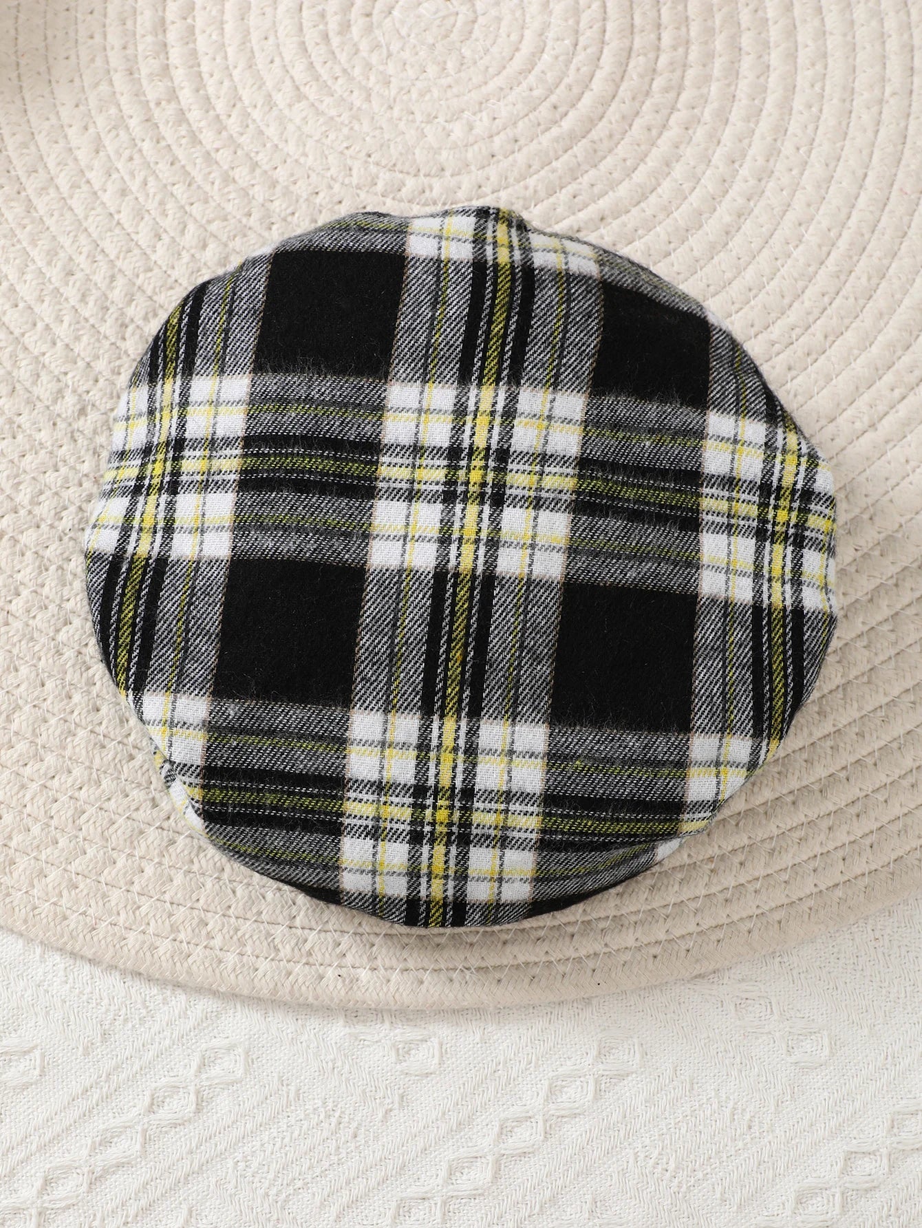 Newborn Literary Style Boy Baby Lapel False Strap Black Plaid Color Matching Jumpsuit Long Sleeve Button Cardigan Hat