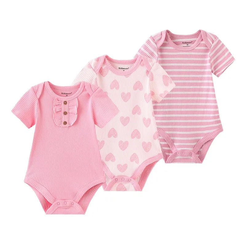 Cotton Newborn Baby Boy Clothes 3Pieces Summer 0-12M Cartoon Baby Girl Clothes Print Bodysuits Short Sleeve