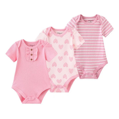Cotton Newborn Baby Boy Clothes 3Pieces Summer 0-12M Cartoon Baby Girl Clothes Print Bodysuits Short Sleeve