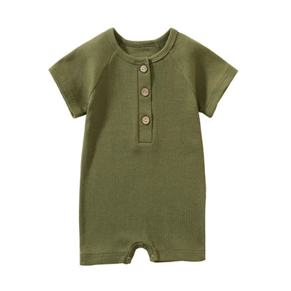 Infant Baby Romper, Lightweight Ribbed Knit Short Sleeve Jumpsuit Pajamas for Boys and Girls