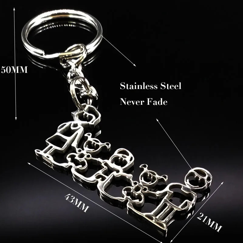 Family Boy Girl Mom Dad Gift Stainless Steel Key Ring Jewelry Silver Color Keychain Christmas Gifts