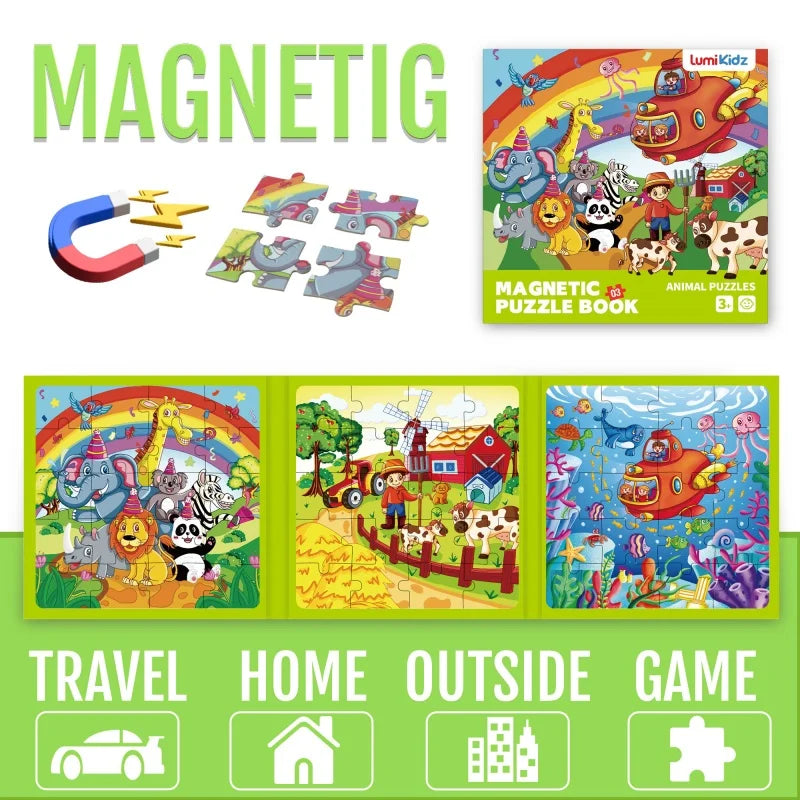 Magnetic Puzzles Games for Kids Busy Quiet Cartoon Animals Jigsaw Book Animals Learning Educational Toys for Children Gift