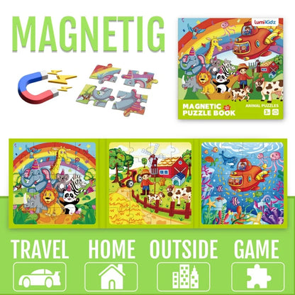 Magnetic Puzzles Games for Kids Busy Quiet Cartoon Animals Jigsaw Book Animals Learning Educational Toys for Children Gift