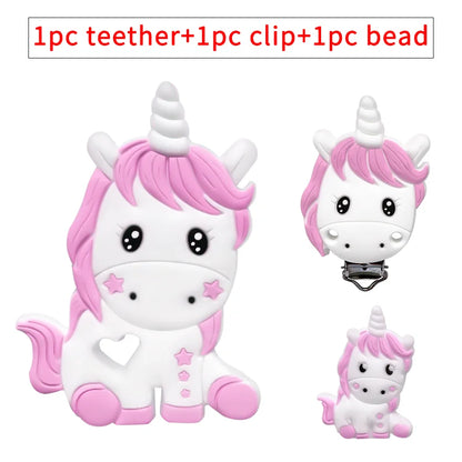 3pcs/set Silicone Cartoon Animal Figure Teether Beads and Clips Baby Teether Pacifier Chain Accessories Teething Jewelry Toys