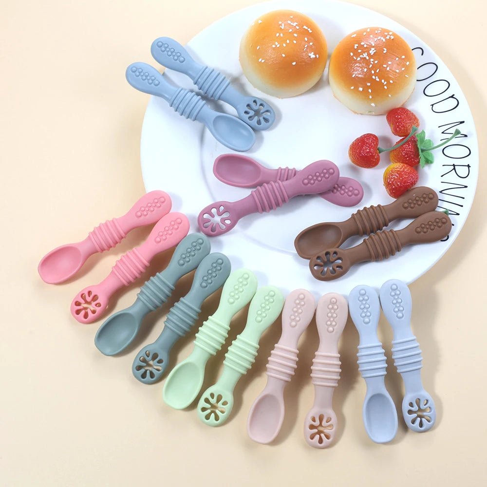 Silicone Baby Sucker Silicone Dining Plate Rice Spoon Set Cute Cartoon Children Dishes Smile Face Baby Tableware Retro Kid Bowl
