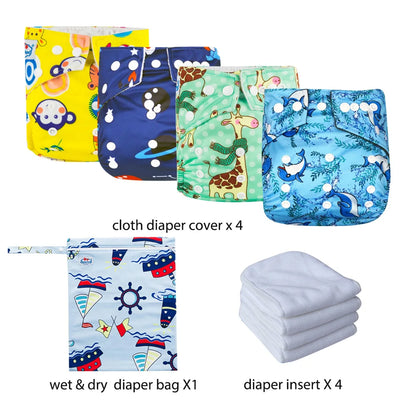 Babyland New Waterproof Baby Cloth Diaper Kit with Inserts & Wet Bags | Economical Washable Nappy System (0-36 Months)