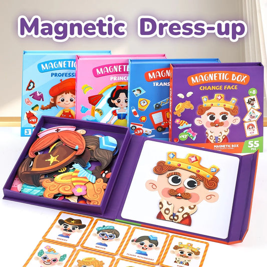 Magnetic Dress-Up Puzzle Toy, Educational Travel Game with Character and Scene Sets for Kids Ages 3–6