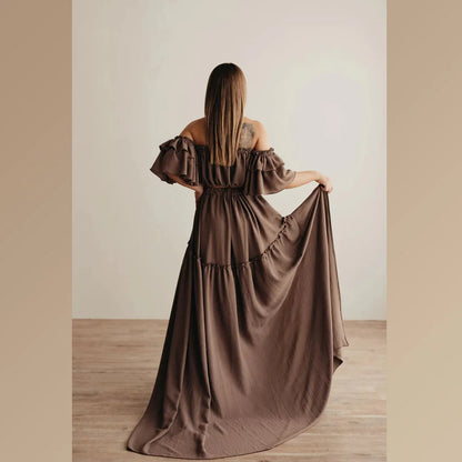 Photography Dress For Women Elegant Soft Short Sleeved Two-Piece Set For Photo Shoot Dress Baby Shower Dresses Pregnant Women