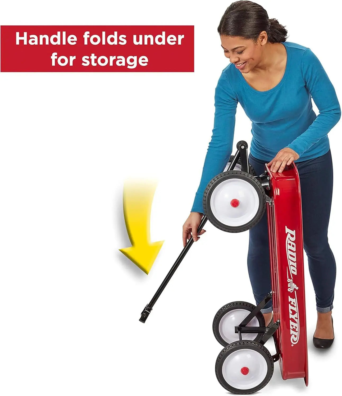 Classic Red Wagon for Kids 1.5+, All-Steel Body with No-Scratch Edges, 10” Rubber Tires, Foldable Handle, 200 lb Capacity