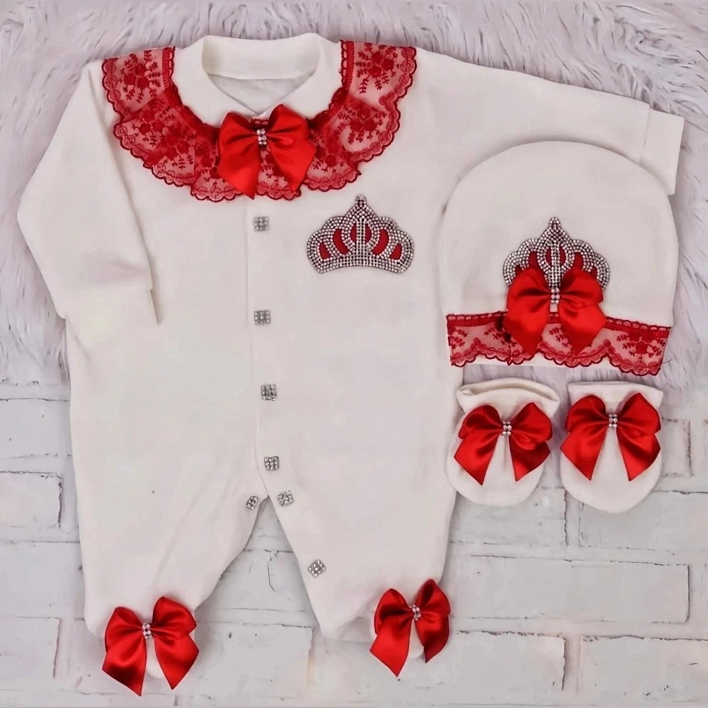 Baby Prince Welcome Home 3pcs Crown Layette Hospital Exit Newborn Outfits Swaddle Set Hello World I'm new Cotton