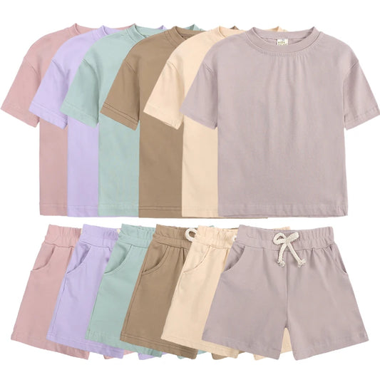 Summer Essential Tracksuit Children's Clothing Sets Suit For Girls Short Sleeve Top+Shorts Boys Costume Kids Outfits Sportswear