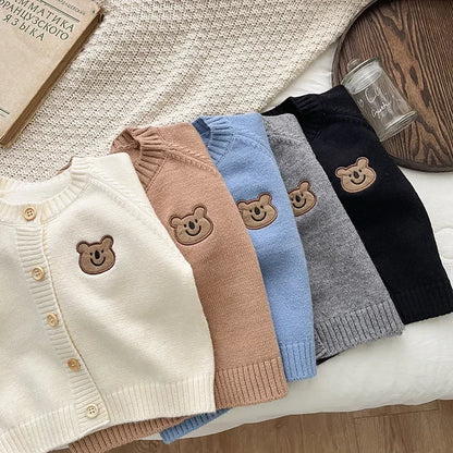 Cute Bear Knit Baby Coat Children's Knitted Cardigan Long Sleeved Top