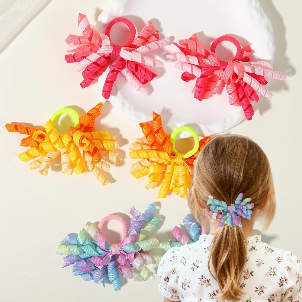 6Pcs Trendy Firework Hair Ties Rainbow Curly