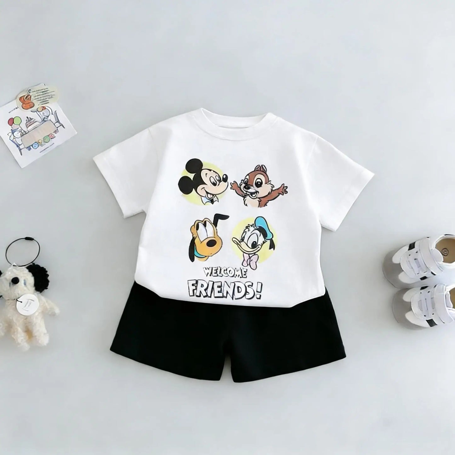 Disney Cartoon Printed Kids Short Sleeved Suits T-shirt Shorts Children's Casual Tracksuits Outfits Baby Boy 2 Piece Set