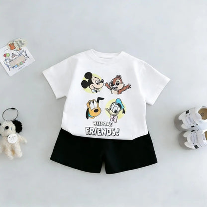 Disney Cartoon Printed Kids Short Sleeved Suits T-shirt Shorts Children's Casual Tracksuits Outfits Baby Boy 2 Piece Set