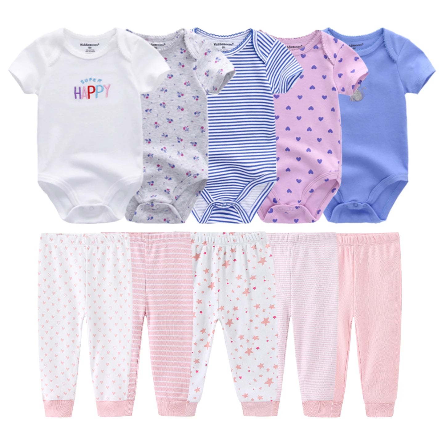 10Pcs Cartoon 100%Cotton Baby Girl & boy Clothes 0-12M Baby Clothes Sets Sleeveless