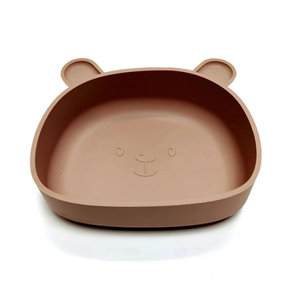 Children's silicone dinner plate baby auxiliary bowl suction cup bear cartoon dinner plate fall-proof anti-scald tableware