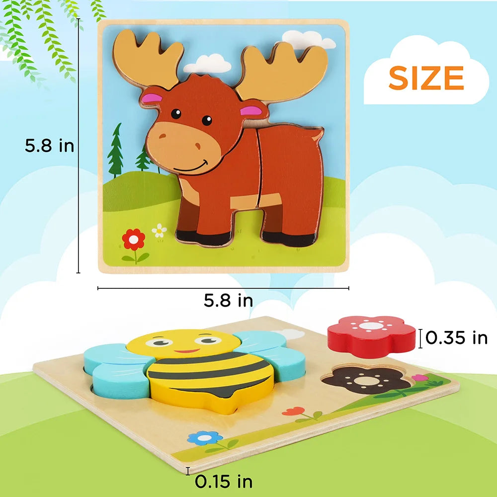 8 Pack Animal Wooden Puzzles Toys For Toddlers Boys Girls, Learning Educational Preschool