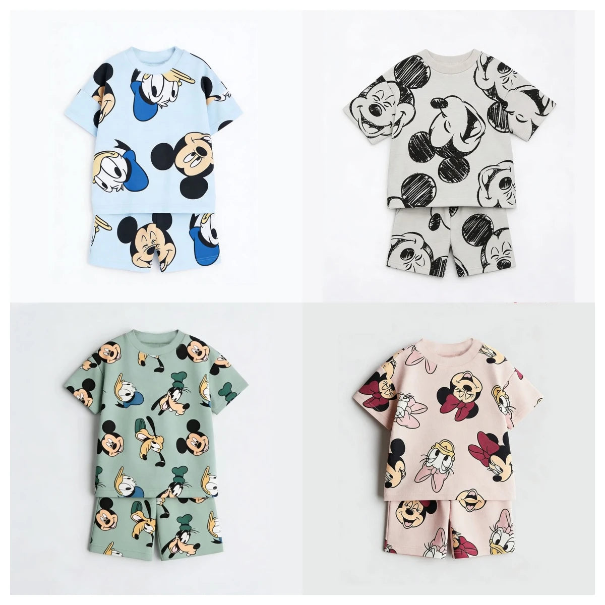 Disney Mickey Children's Sports Set Cartoon Fashion Loose Girl Baby Boy Short Sleeve Round Neck T-shirt+shorts Two Piece Set