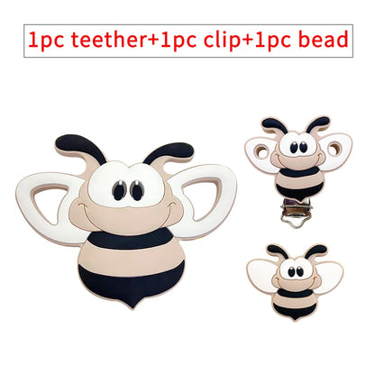3pcs/set Silicone Cartoon Animal Figure Teether Beads and Clips Baby Teether Pacifier Chain Accessories Teething Jewelry Toys
