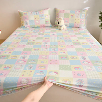Ice Silk Bed Sheet Set Summer Breathable Cooling Fitted Sheet Pillowcase Cool Feel Single Double Mattress Cover,Can Custom Sizes