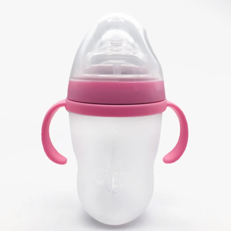 1pc Silicone Baby Bottle 150ml/240ml Soft Durable against drops Big Mouth Pacifier Head Silicone with Handle and Gravity Ball