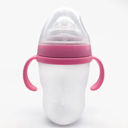 1pc Silicone Baby Bottle 150ml/240ml Soft Durable against drops Big Mouth Pacifier Head Silicone with Handle and Gravity Ball