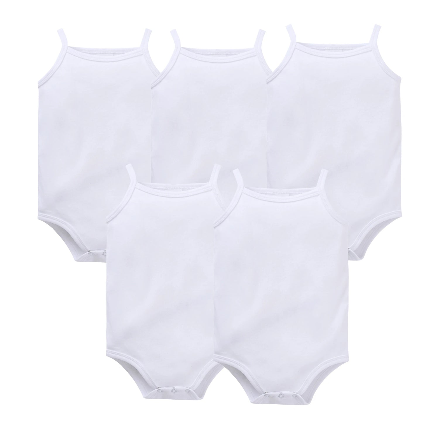 100% Cotton Baby Bodysuit Set for Girls Solid White Sleeveless Rompers (0–24 Months), Available in 1–6 Pieces