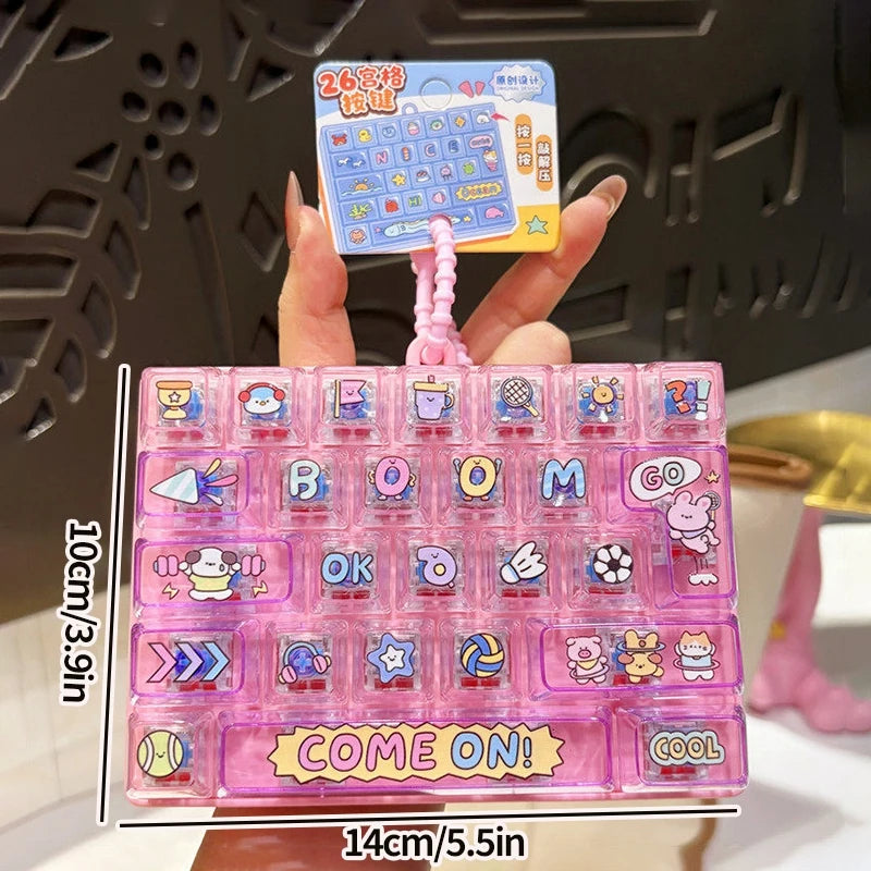 26-keycap Keyboard Keychain Button Clicker Decompression Toy Cartoon Anti Stress Keyboard Keychains Pendant Fidget Toys Gifts