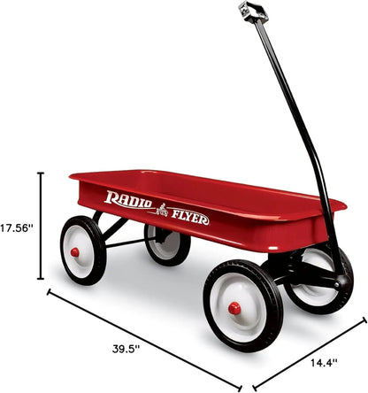 Classic Red Wagon for Kids 1.5+, All-Steel Body with No-Scratch Edges, 10” Rubber Tires, Foldable Handle, 200 lb Capacity