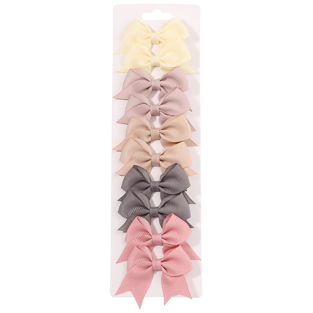 10Pcs/Set Solid Color Kids Bows Hair Clips for Baby Girls Handmade Ribbon Bowknot Hairpin Barrettes Hair Accessories