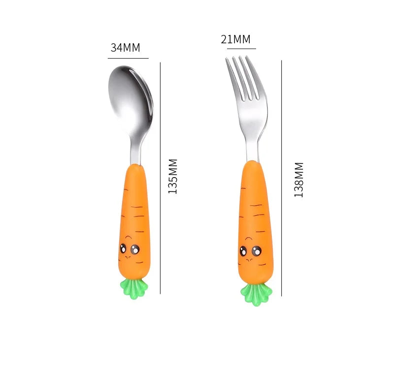 Baby Gadgets Tableware Set Children Utensil Stainless Steel Toddler Dinnerware Cutlery Cartoon Infant Food Feeding Spoon Fork