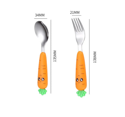 Baby Gadgets Tableware Set Children Utensil Stainless Steel Toddler Dinnerware Cutlery Cartoon Infant Food Feeding Spoon Fork