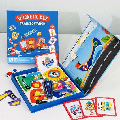 Magnetic Dress-Up Puzzle Toy, Educational Travel Game with Character and Scene Sets for Kids Ages 3–6