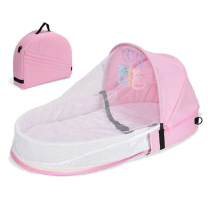 Baby Bed Crib Convenient Folding Anti-crush Middle Bed with Mosquito Net Comfortable Mattress Travel Crib for Newborn Camping