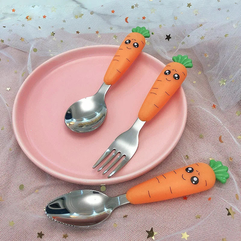 Baby Gadgets Tableware Set Children Utensil Stainless Steel Toddler Dinnerware Cutlery Cartoon Infant Food Feeding Spoon Fork