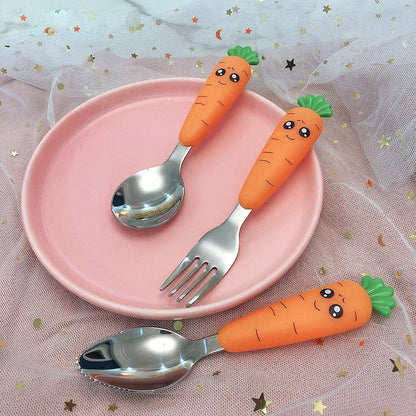Baby Gadgets Tableware Set Children Utensil Stainless Steel Toddler Dinnerware Cutlery Cartoon Infant Food Feeding Spoon Fork