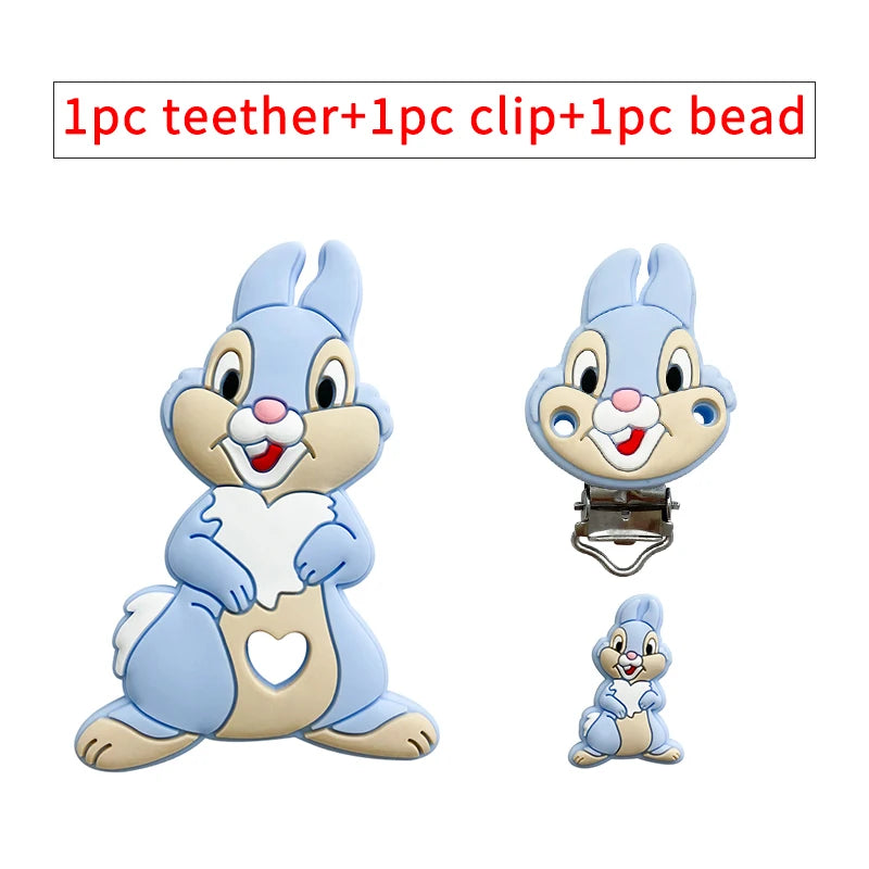 3pcs/set Silicone Cartoon Animal Figure Teether Beads and Clips Baby Teether Pacifier Chain Accessories Teething Jewelry Toys