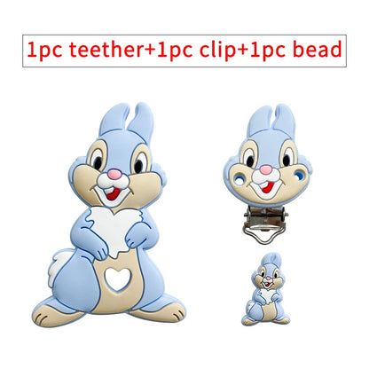 3pcs/set Silicone Cartoon Animal Figure Teether Beads and Clips Baby Teether Pacifier Chain Accessories Teething Jewelry Toys