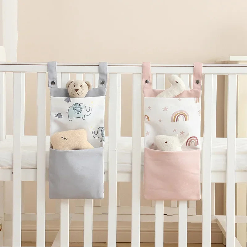 Baby Bed Hanging Storage Bags Cotton Newborn Crib Organizer Toy Diaper Pocket for Crib Bedding Set Accessories Nappy Store Bags