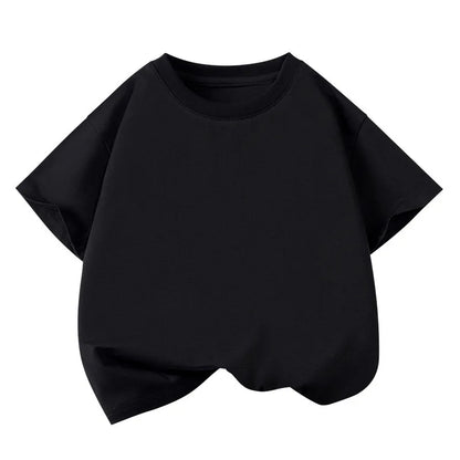 Girls Boys Short Sleeve T Shirts Kids Pure Cotton Summer Oversized Tops Children Teens Solid Casual Crewneck Basic Tees 3-14Y