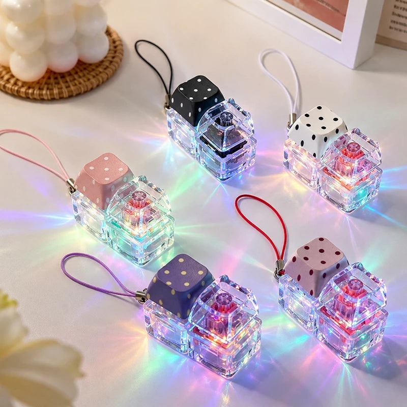 Light Up Keychain Keyboard 2/4 Key Keychain Pendant Decompression Keyring Hanging Pendant for Backpack Stress Releasing Gift