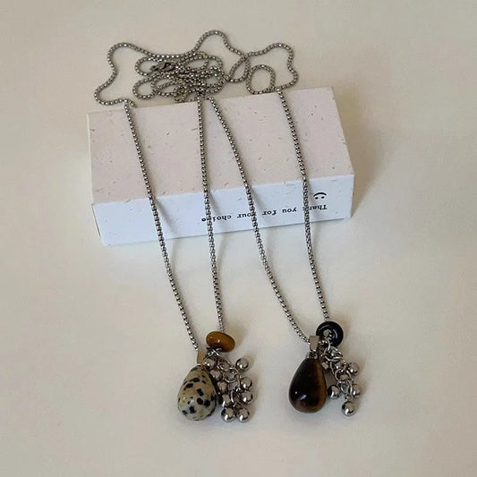 Irregular Tiger Eye Stone Pendant Necklace for Women, Fashion Long Chain Gift for Party, Aesthetic Jewelry Accessories