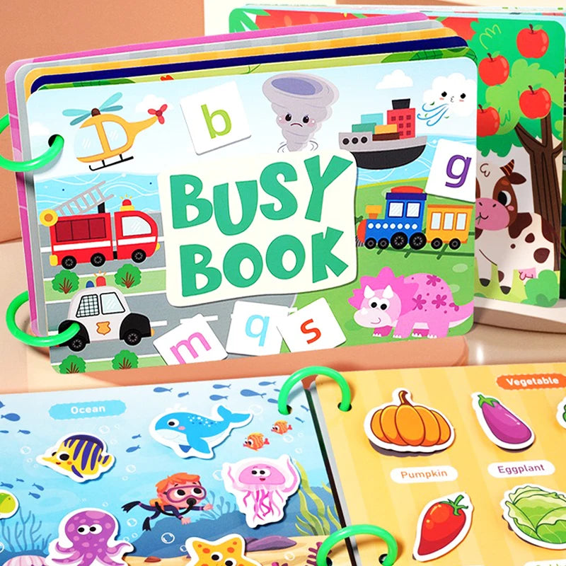 Interactive Book Enhancing Recognition Numbers, English Letters, Fruits, Animals Weather Reusable Stickers Activity Books