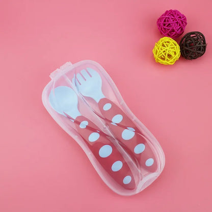 2pc Baby Spoon Fork Set Children Tableware Children Utensil Safety Tableware Infant Solid Feeding Flatware for Baby Feeding Bowl